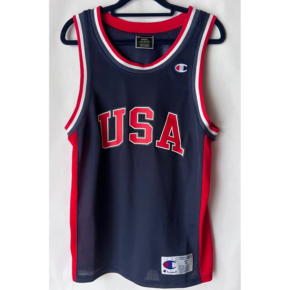 Vintage Champion USA Basketball Jersey‎ Tank Top Navy Red White Men Small